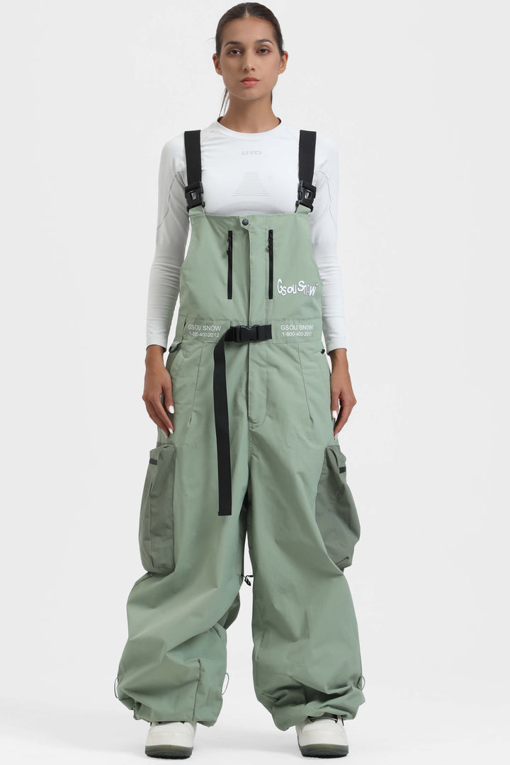 Women's Off White Workwear Style Built-in Belt Super Baggy Snow Bibs