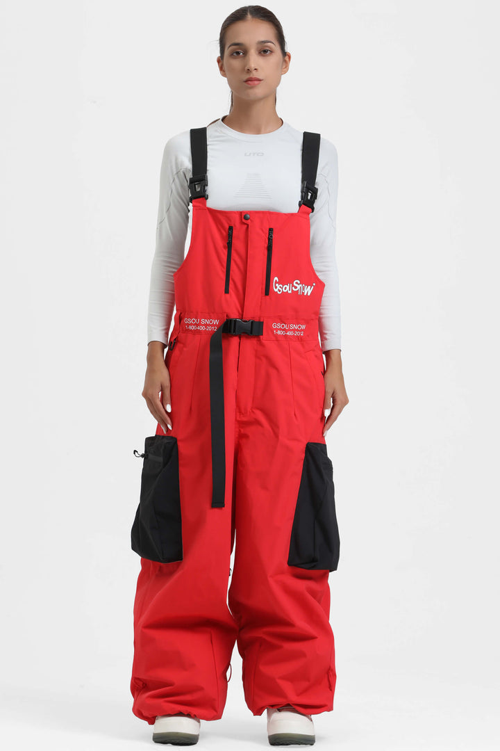 Women's Off White Workwear Style Built-in Belt Super Baggy Snow Bibs