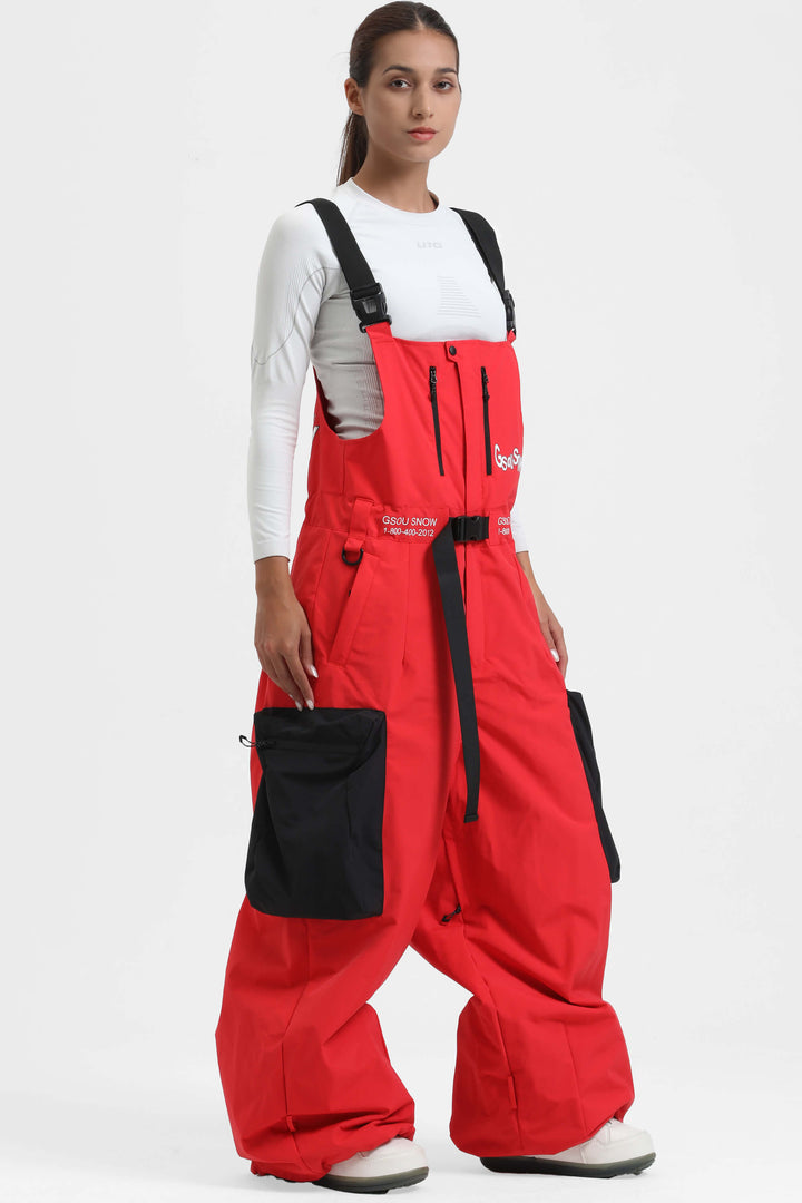 Women's Off White Workwear Style Built-in Belt Super Baggy Snow Bibs