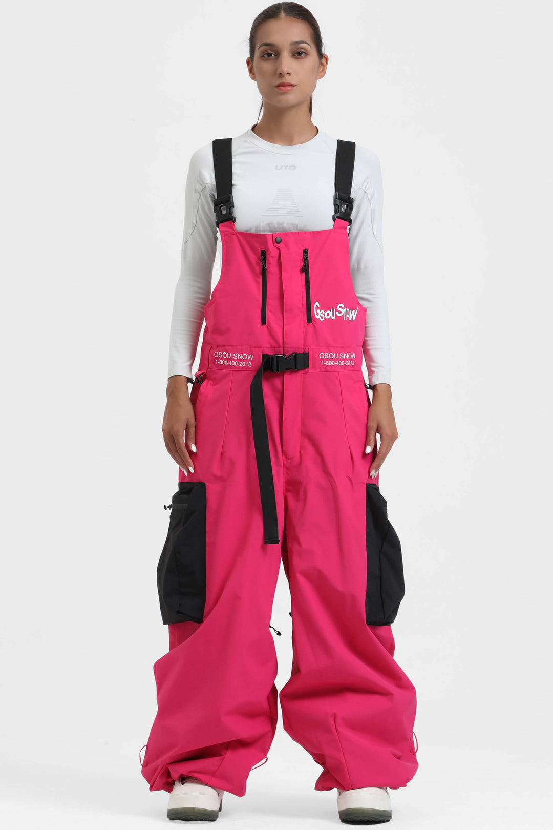 Women's Off White Workwear Style Built-in Belt Super Baggy Snow Bibs