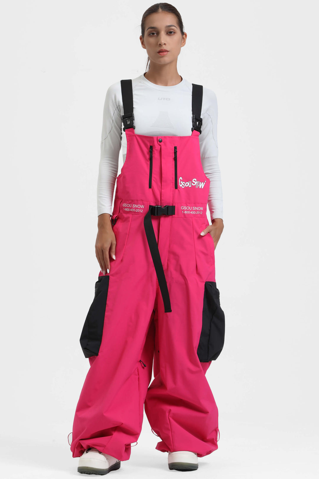 Women's Off White Workwear Style Built-in Belt Super Baggy Snow Bibs