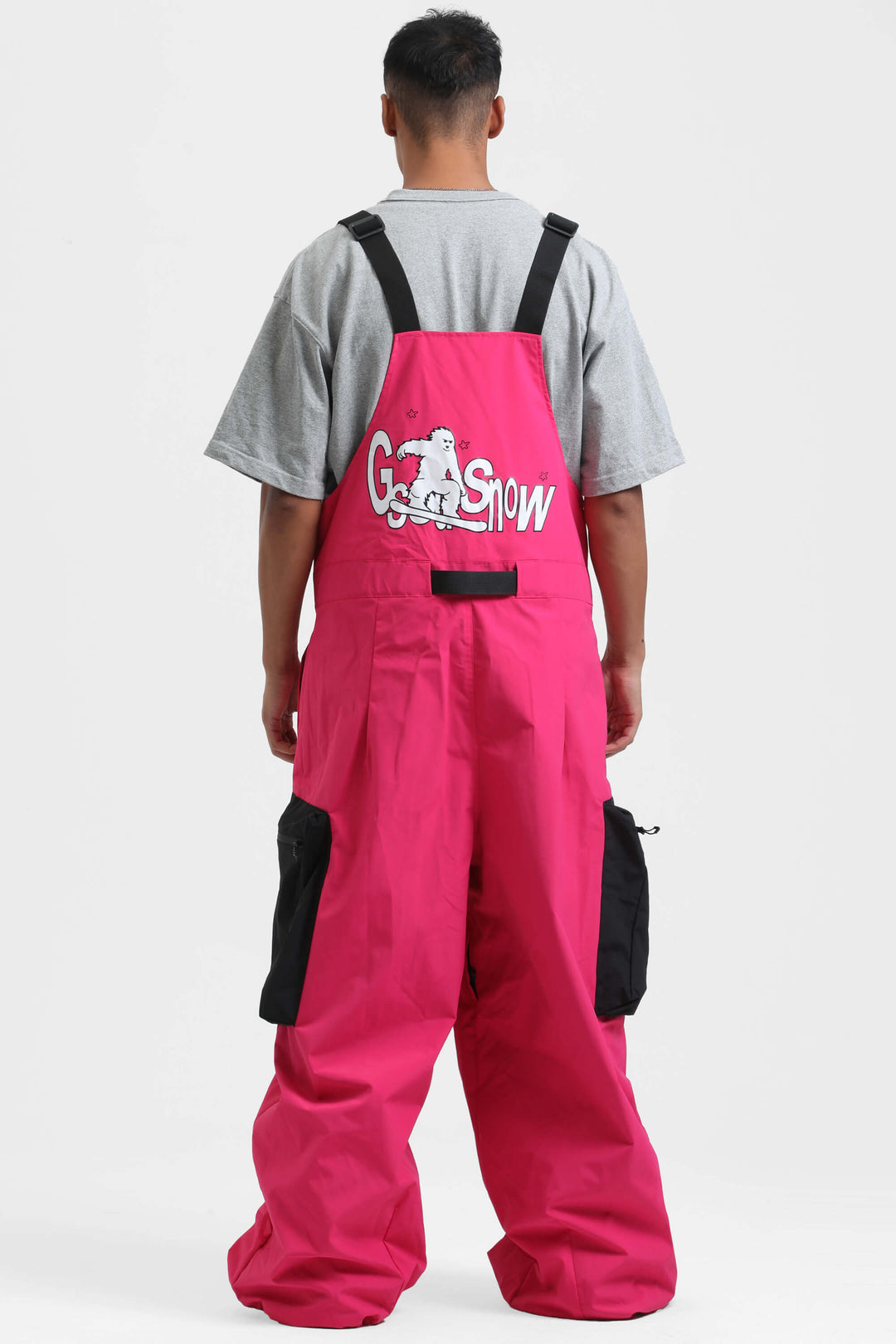 Men's Hot Pink Workwear Style Built-in Belt Super Snow Bibs