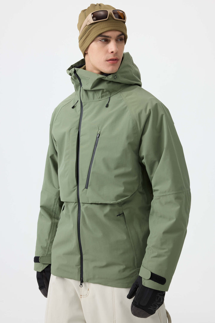 Men's Army Green Face Vented Multi-pocket Fully Waterproof Snow Jacket