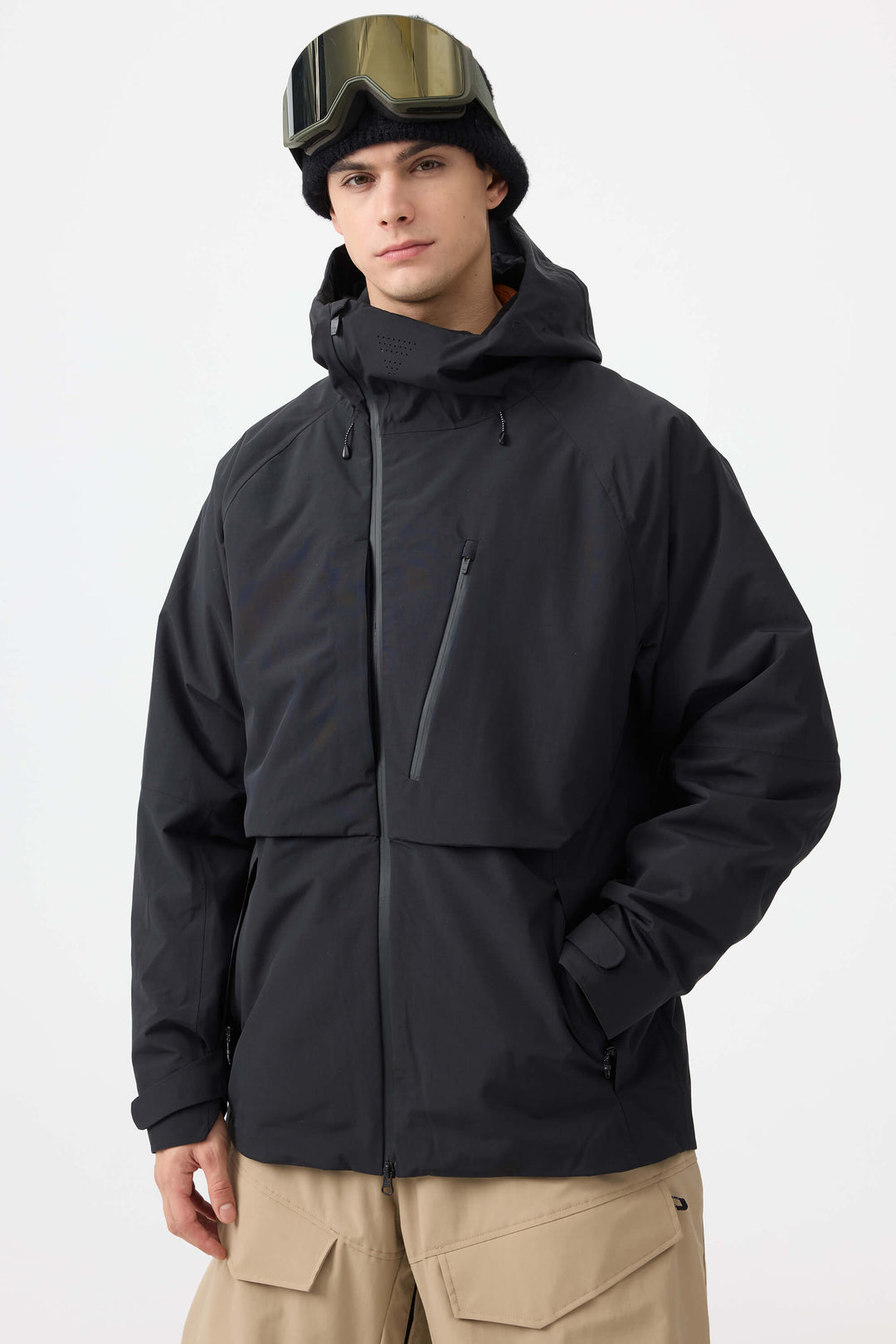 Men's Black Face Vented Multi-pocket Fully Waterproof Snow Jacket