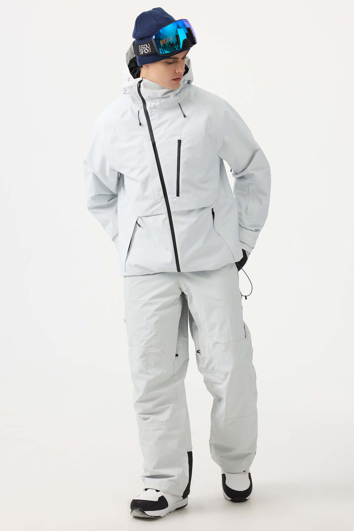 Men's White Face Vented Multi-pocket Fully Waterproof Snow Jacket