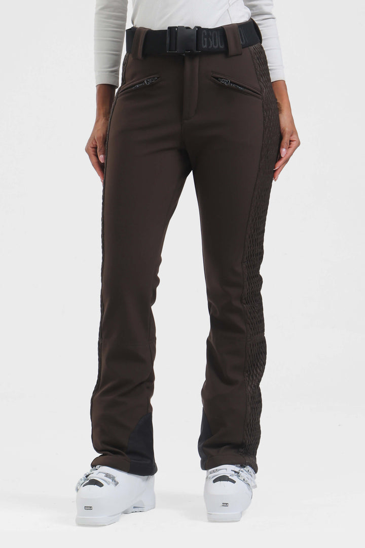 Women's Khaki Wearable Padded Stretch Slim Fit Ski Pants