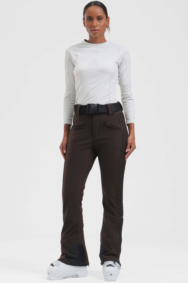 Women's Khaki Wearable Padded Stretch Slim Fit Ski Pants