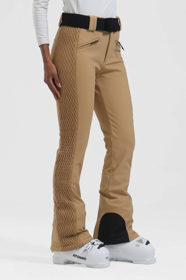 Women's Khaki Wearable Padded Stretch Slim Fit Ski Pants