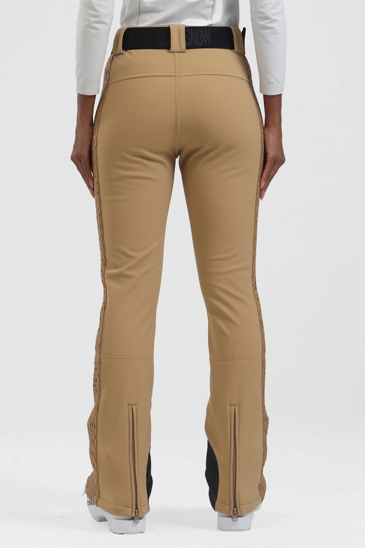 Women's Khaki Wearable Padded Stretch Slim Fit Ski Pants