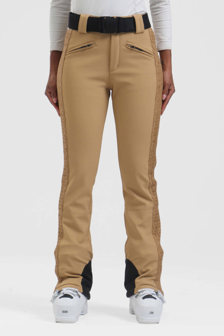 Women's Khaki Wearable Padded Stretch Slim Fit Ski Pants