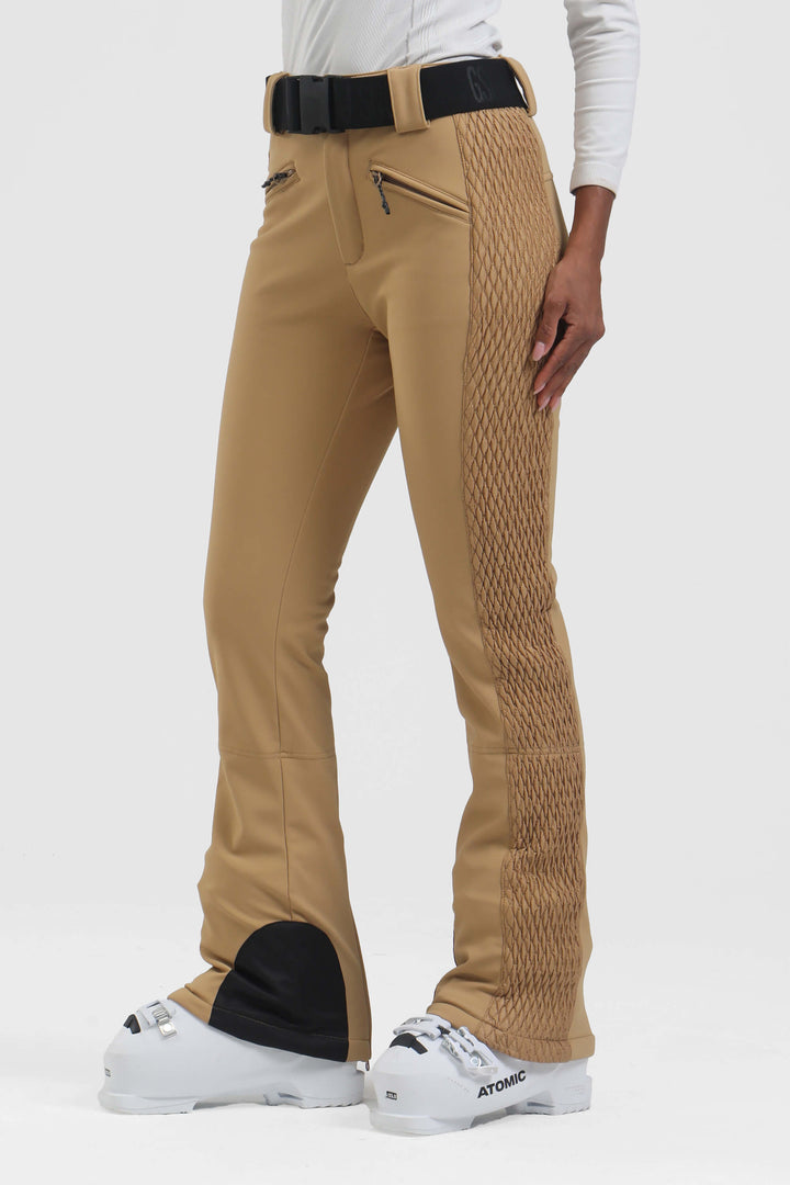 Women's Khaki Wearable Padded Stretch Slim Fit Ski Pants