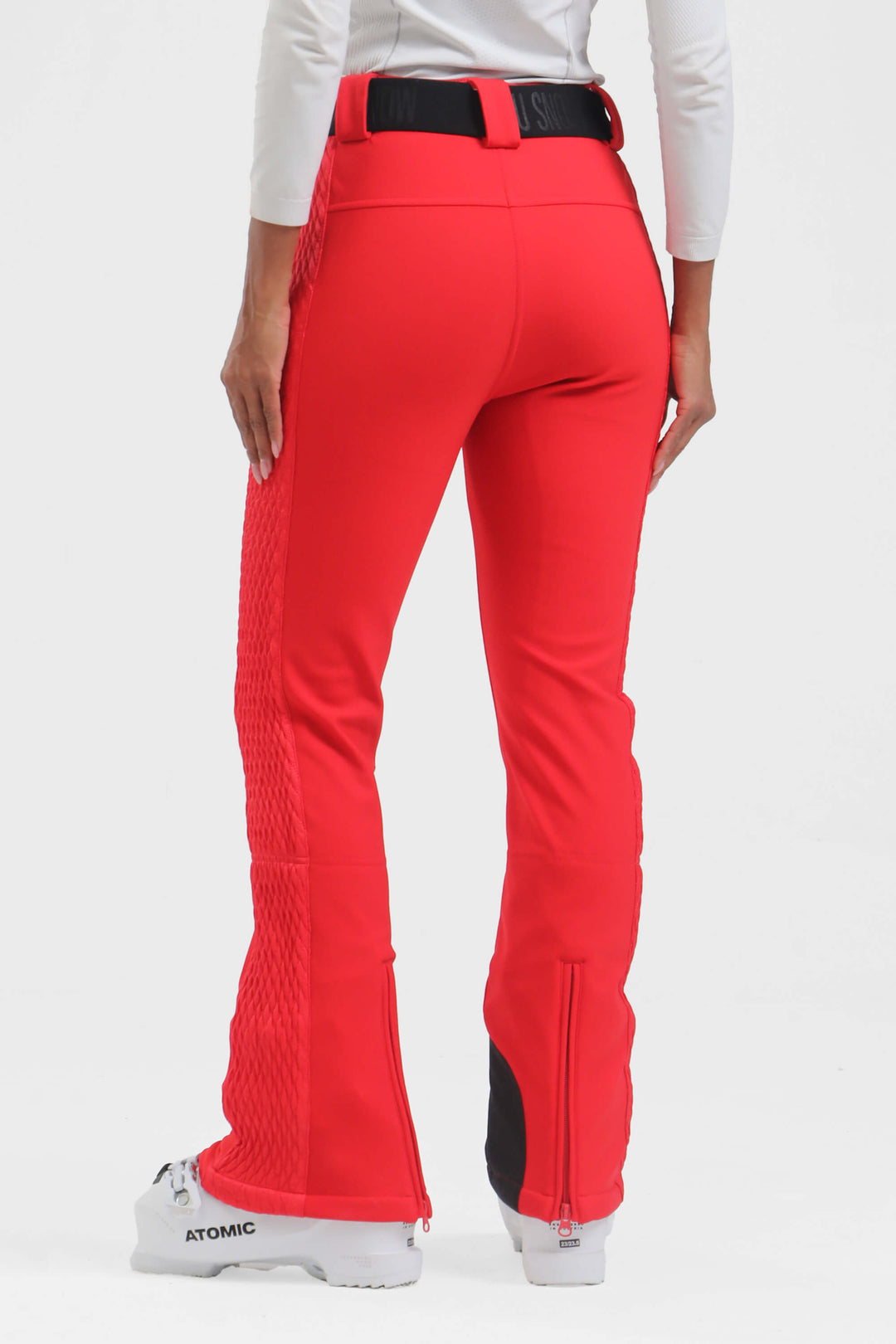 Women's Neon Red Wearable Padded Stretch Slim Fit Ski Pants