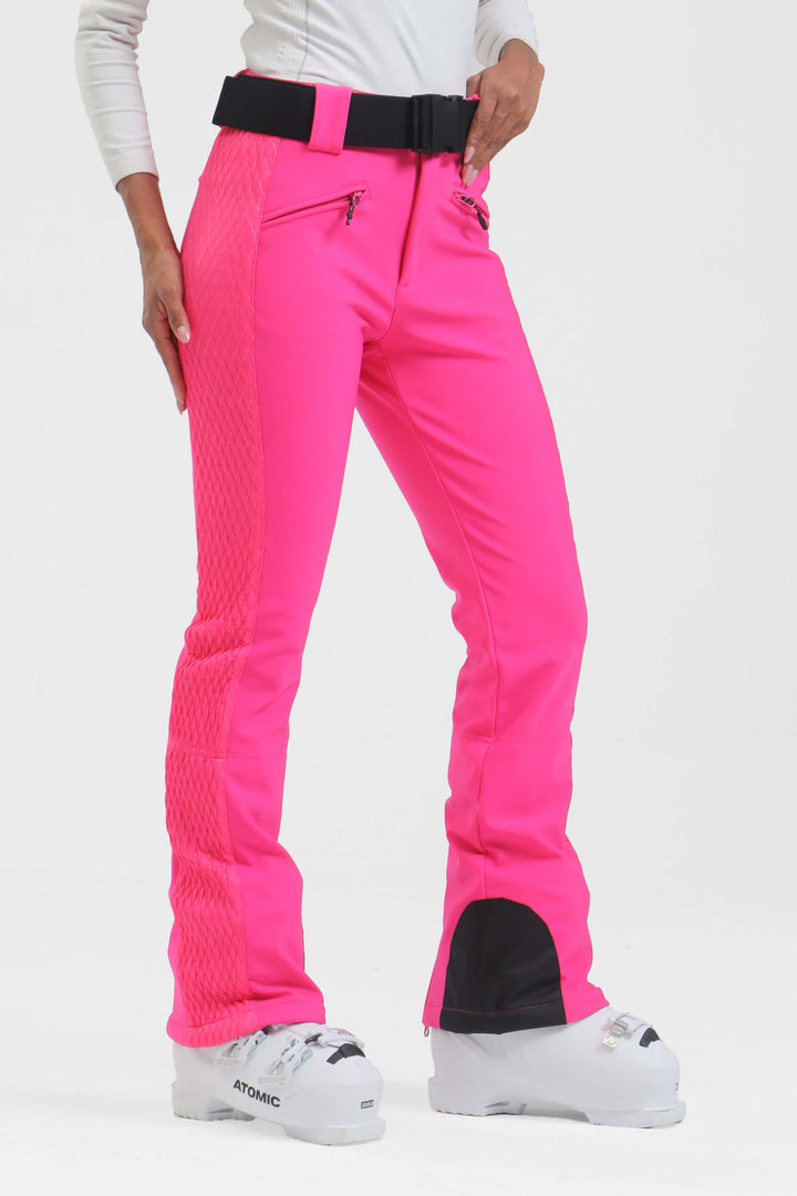 Women's Neon Fuchsia Wearable Padded Stretch Slim Fit Ski Pants