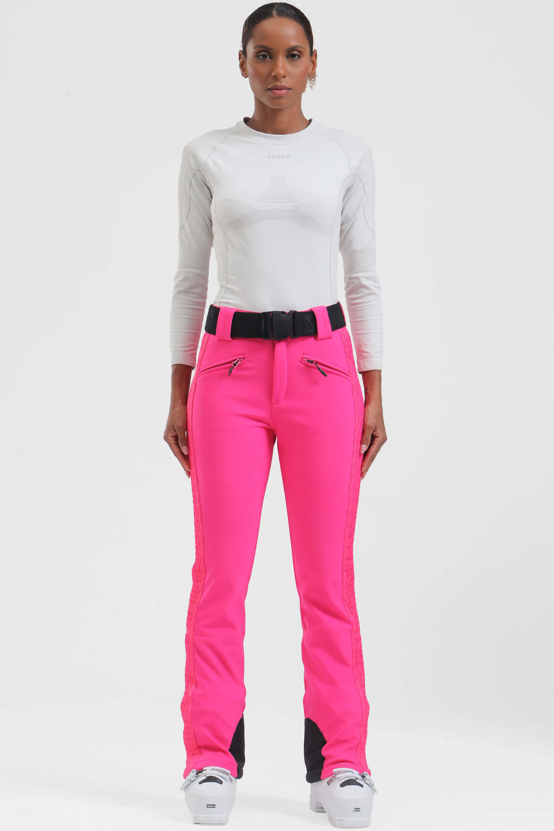 Women's Neon Fuchsia Wearable Padded Stretch Slim Fit Ski Pants