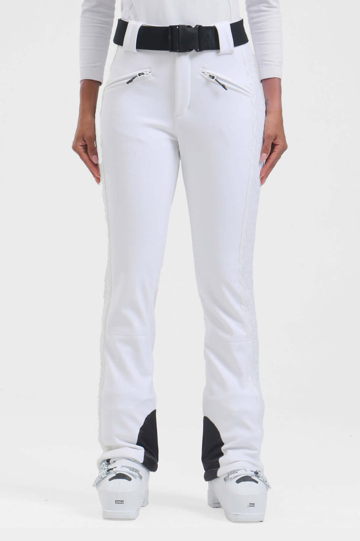 Women's White Wearable Padded Stretch Slim Fit Ski Pants