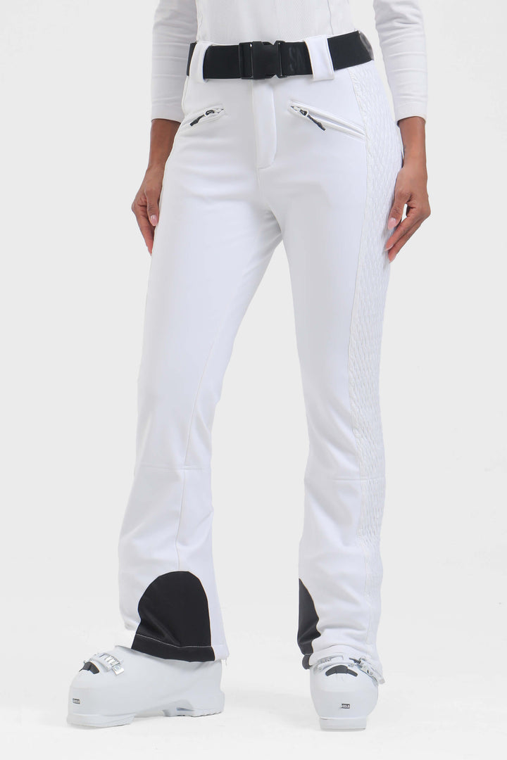 Women's White Wearable Padded Stretch Slim Fit Ski Pants