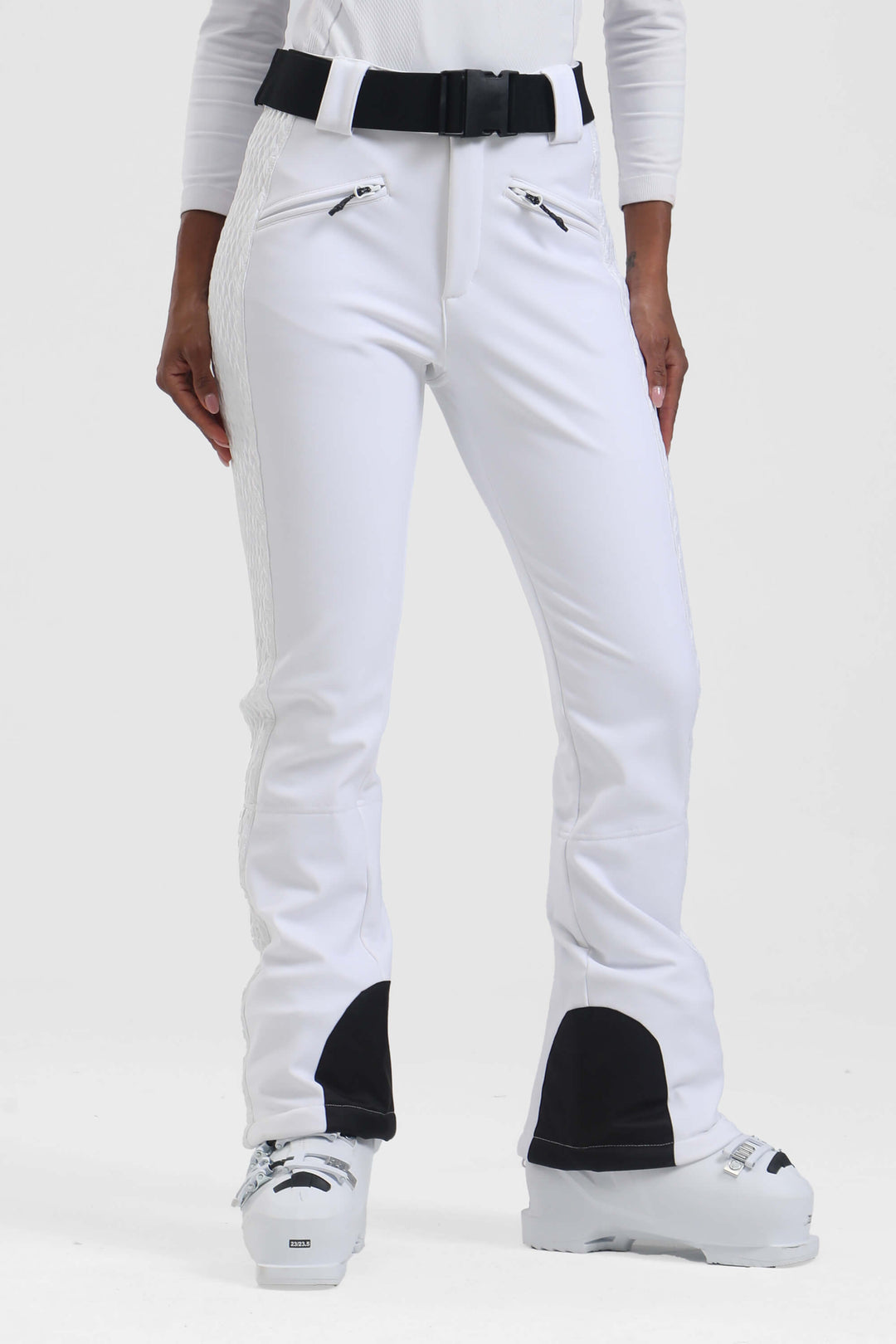 Women's White Wearable Padded Stretch Slim Fit Ski Pants