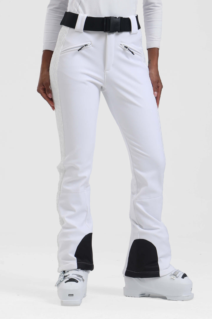 Women's White Wearable Padded Stretch Slim Fit Ski Pants