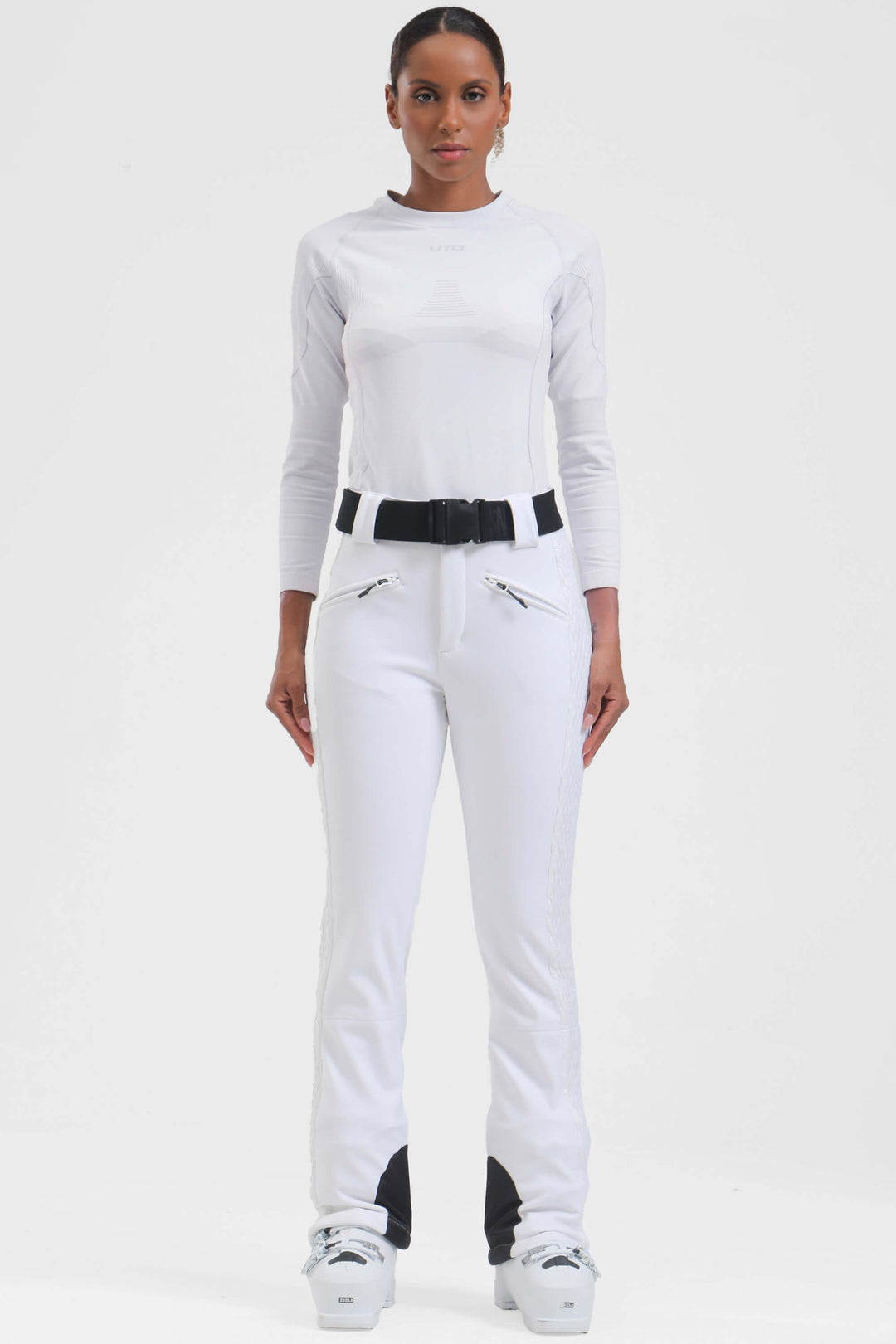 Women's White Wearable Padded Stretch Slim Fit Ski Pants