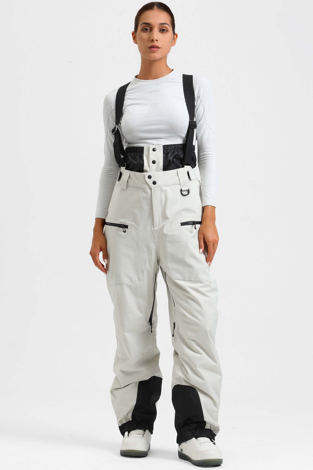 Women's Coffee Insulated Baggy Snow Pants With Detachable Suspenders