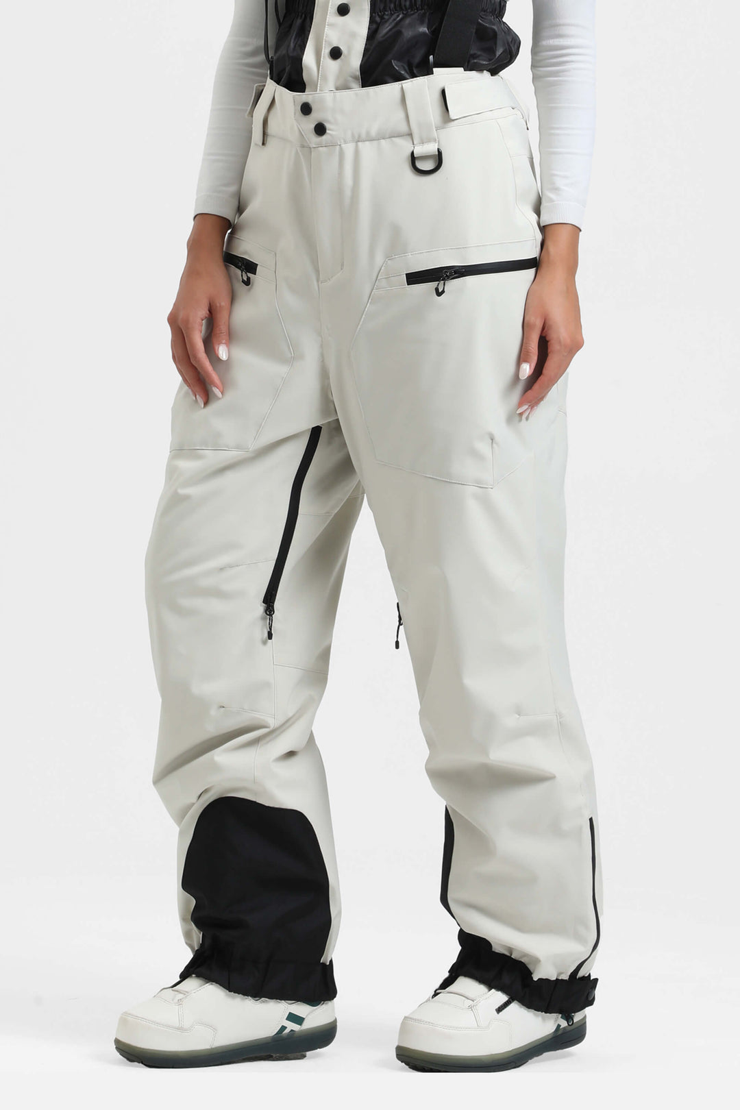 Women's Pink Insulated Baggy Snow Pants With Detachable Suspenders