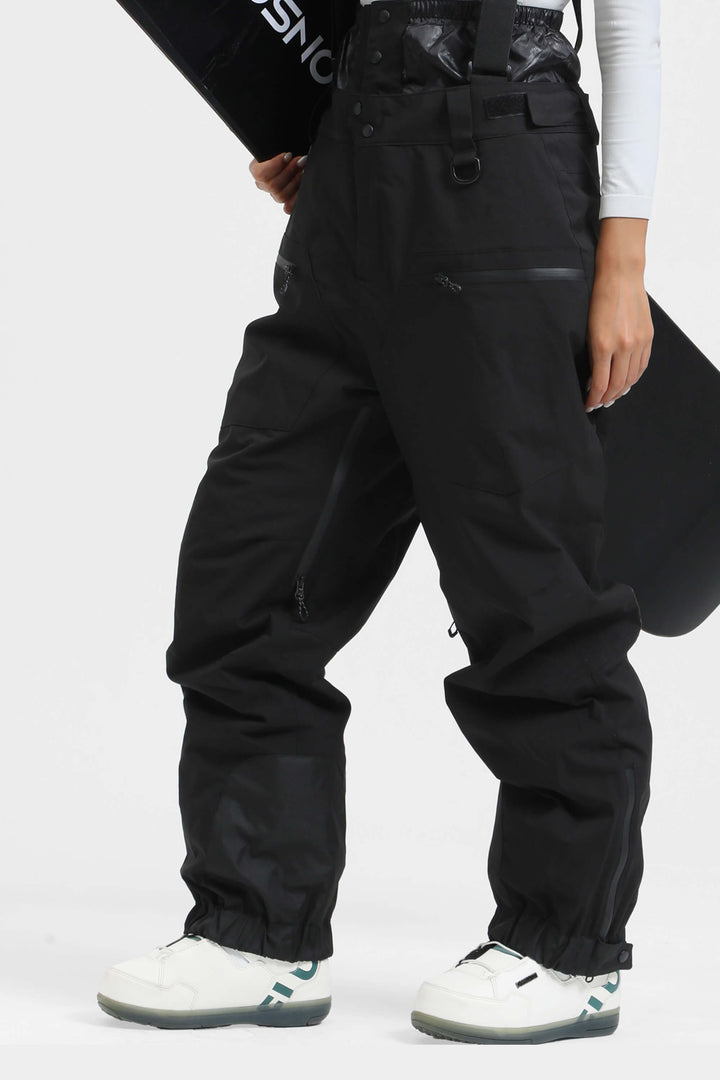 Women's White Insulated Baggy Snow Pants With Detachable Suspenders