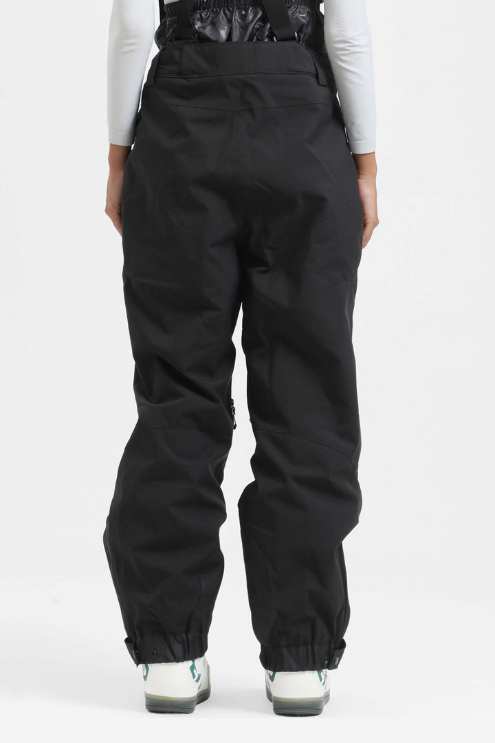 Women's Off White Insulated Baggy Snow Pants With Detachable Suspenders