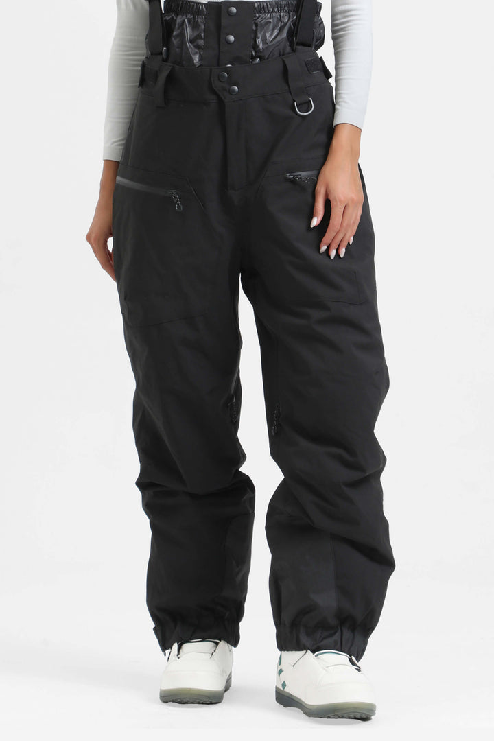 Women's Pink Insulated Baggy Snow Pants With Detachable Suspenders