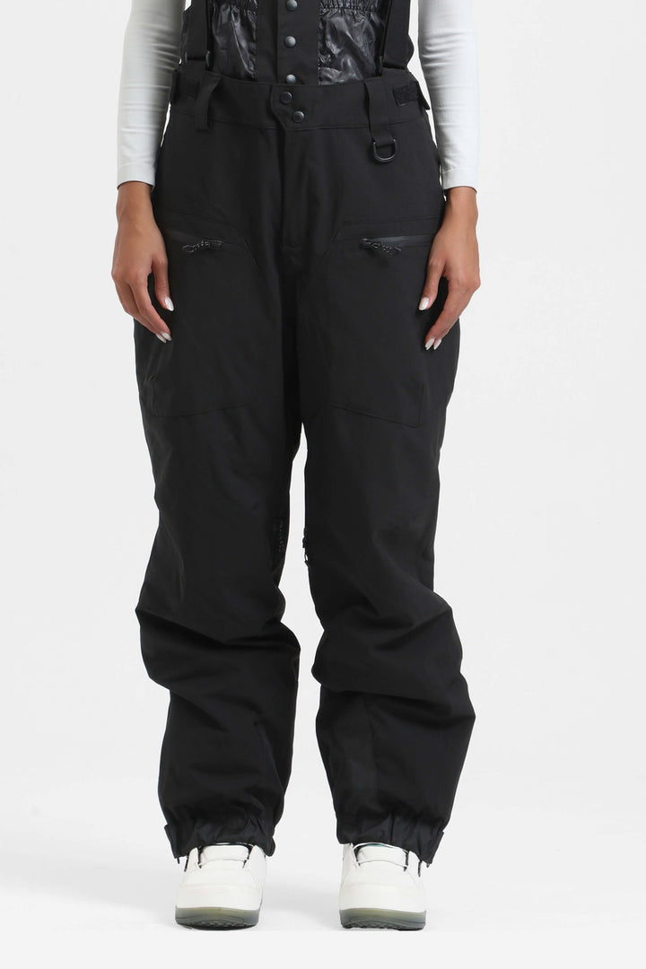 Women's Coffee Insulated Baggy Snow Pants With Detachable Suspenders