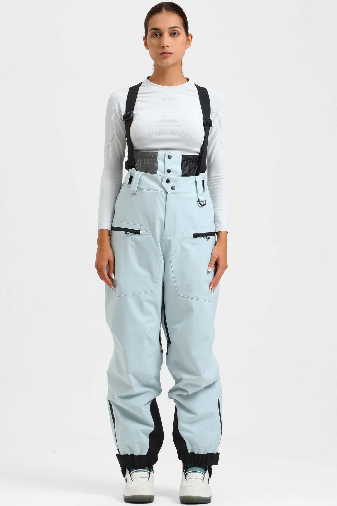 Women's Pink Insulated Baggy Snow Pants With Detachable Suspenders