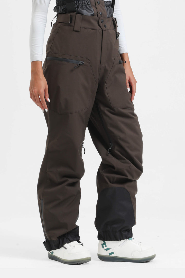 Women's Coffee Insulated Baggy Snow Pants With Detachable Suspenders