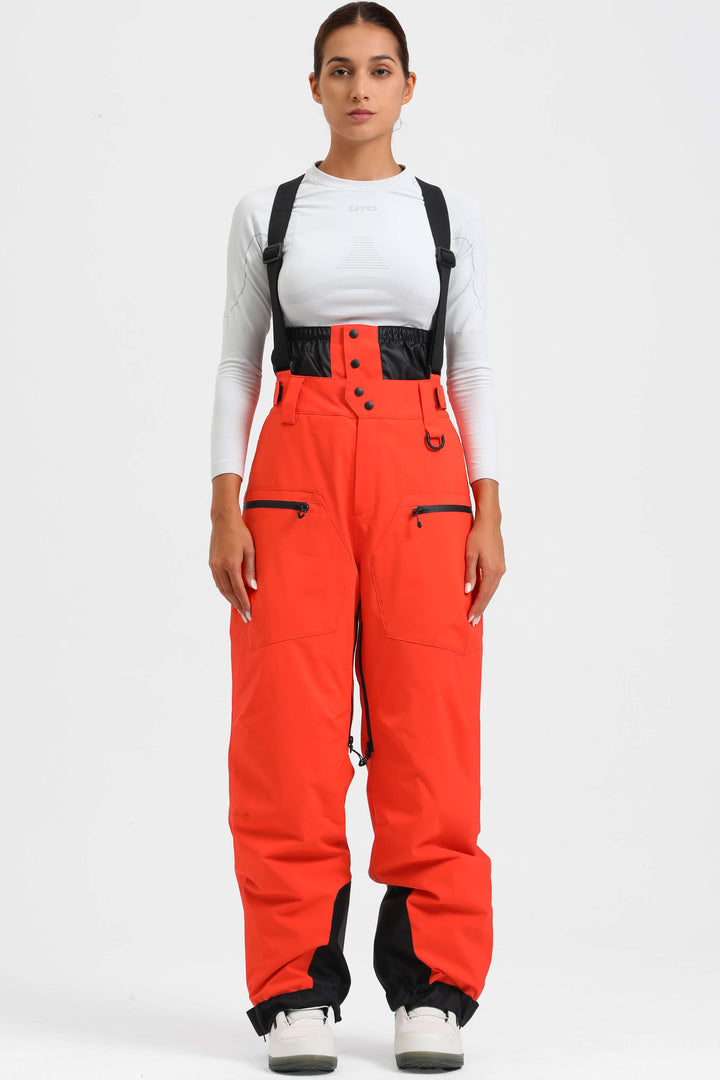 Women's Coffee Insulated Baggy Snow Pants With Detachable Suspenders