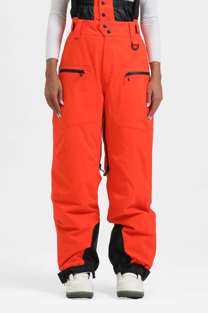 Women's Off White Insulated Baggy Snow Pants With Detachable Suspenders