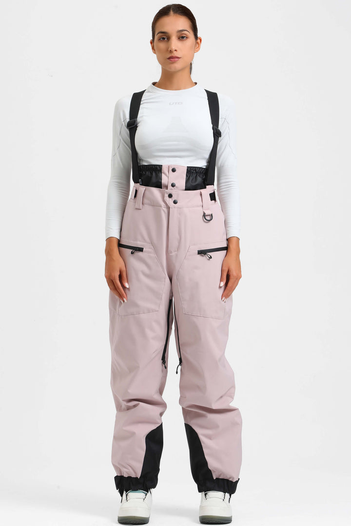 Women's Black Insulated Baggy Snow Pants With Detachable Suspenders