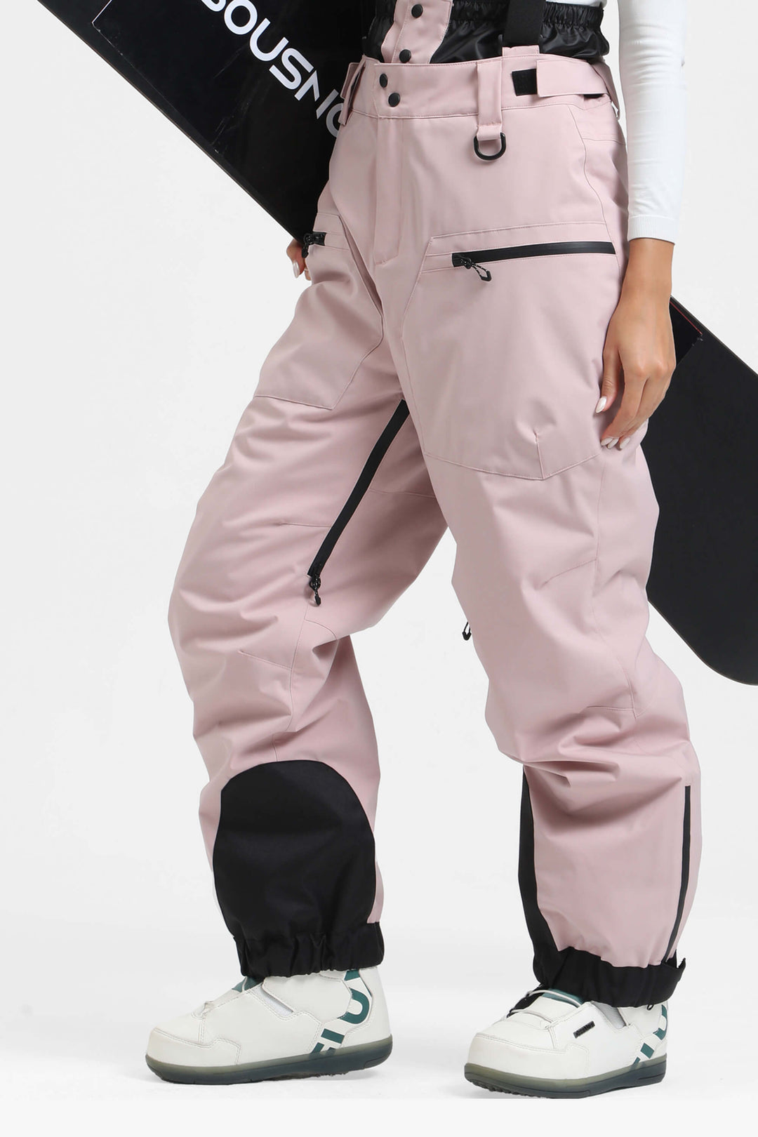 Women's Black Insulated Baggy Snow Pants With Detachable Suspenders