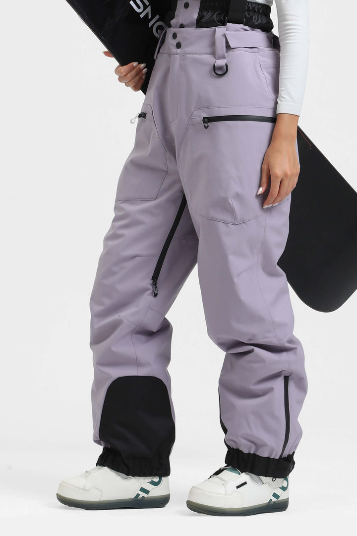 Women's Coffee Insulated Baggy Snow Pants With Detachable Suspenders