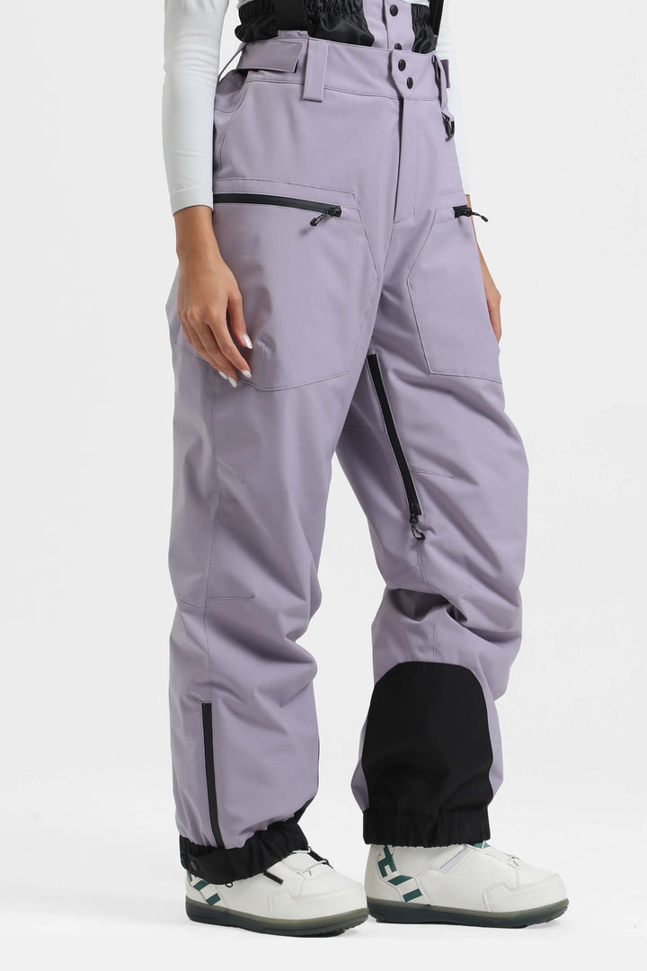 Women's Coffee Insulated Baggy Snow Pants With Detachable Suspenders