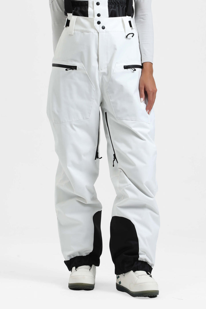 Women's Black Insulated Baggy Snow Pants With Detachable Suspenders