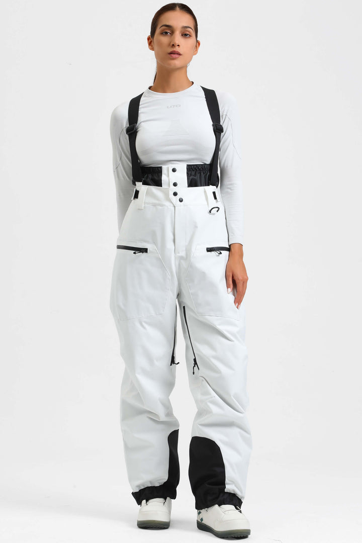 Women's Black Insulated Baggy Snow Pants With Detachable Suspenders