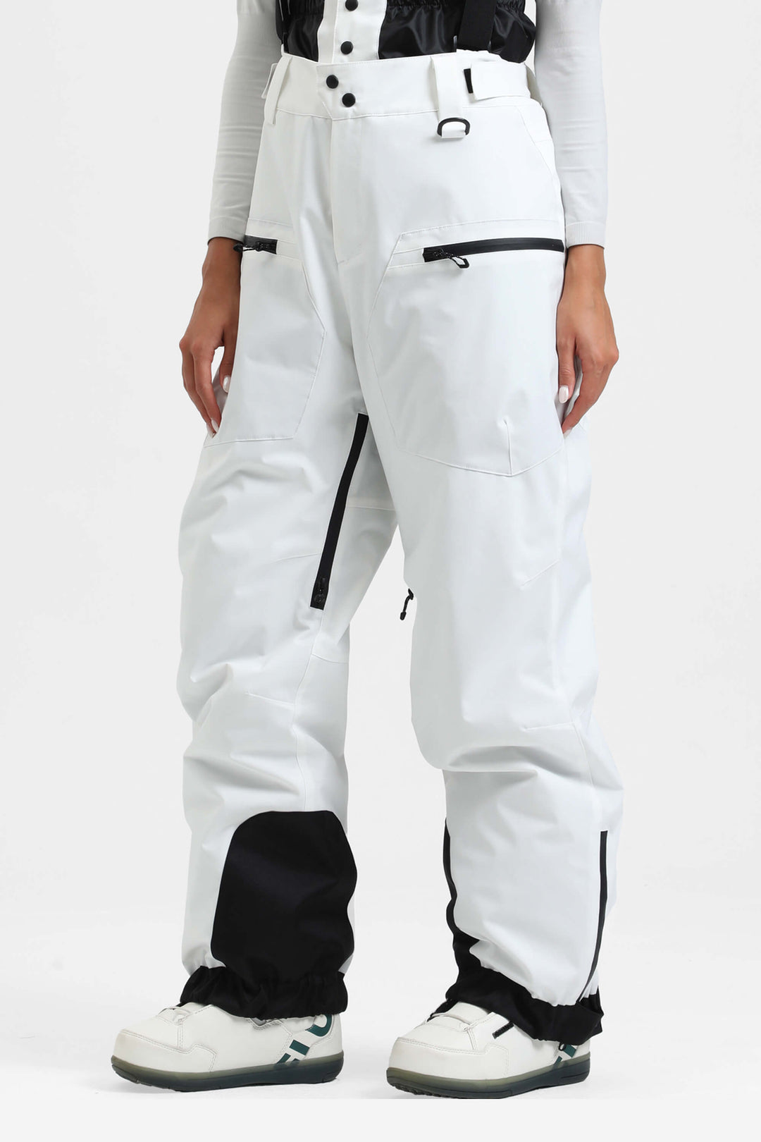 Women's Coffee Insulated Baggy Snow Pants With Detachable Suspenders