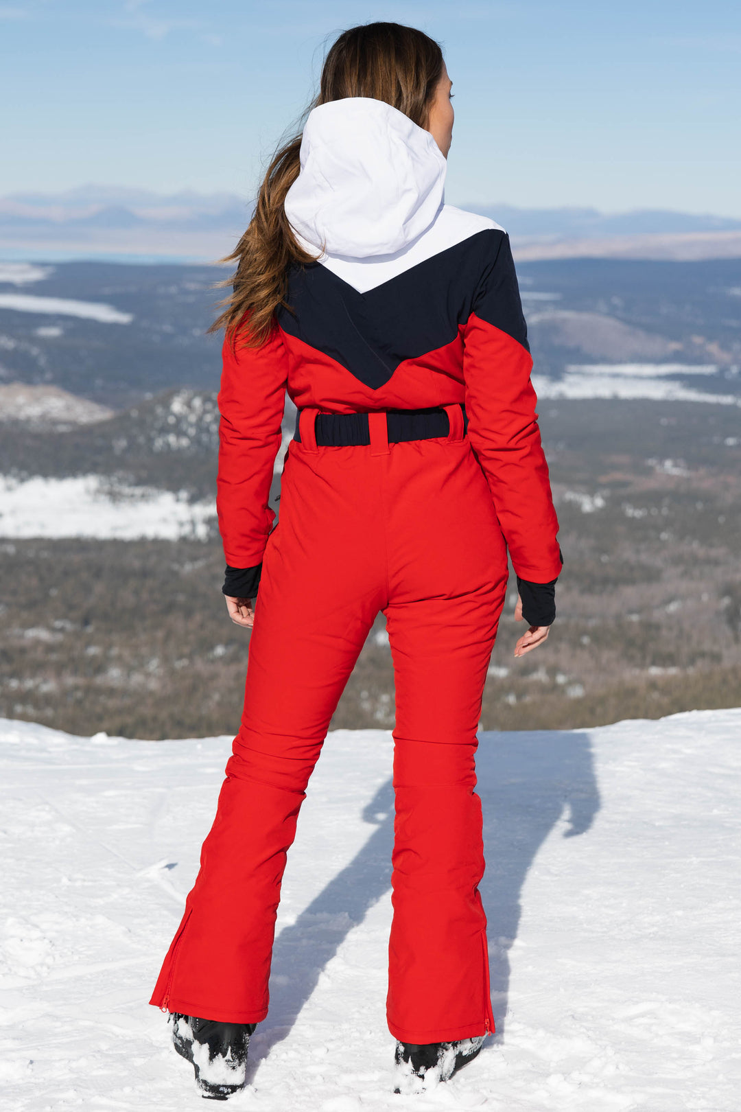 Women's Navy & Red All-in-One Belted Waterproof One-Piece Ski Suit