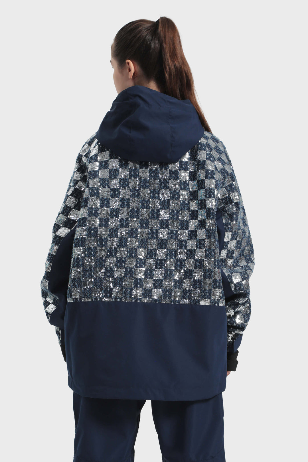 Women's Haze Blue Patchwork Sequin Relaxed Snow Jacket