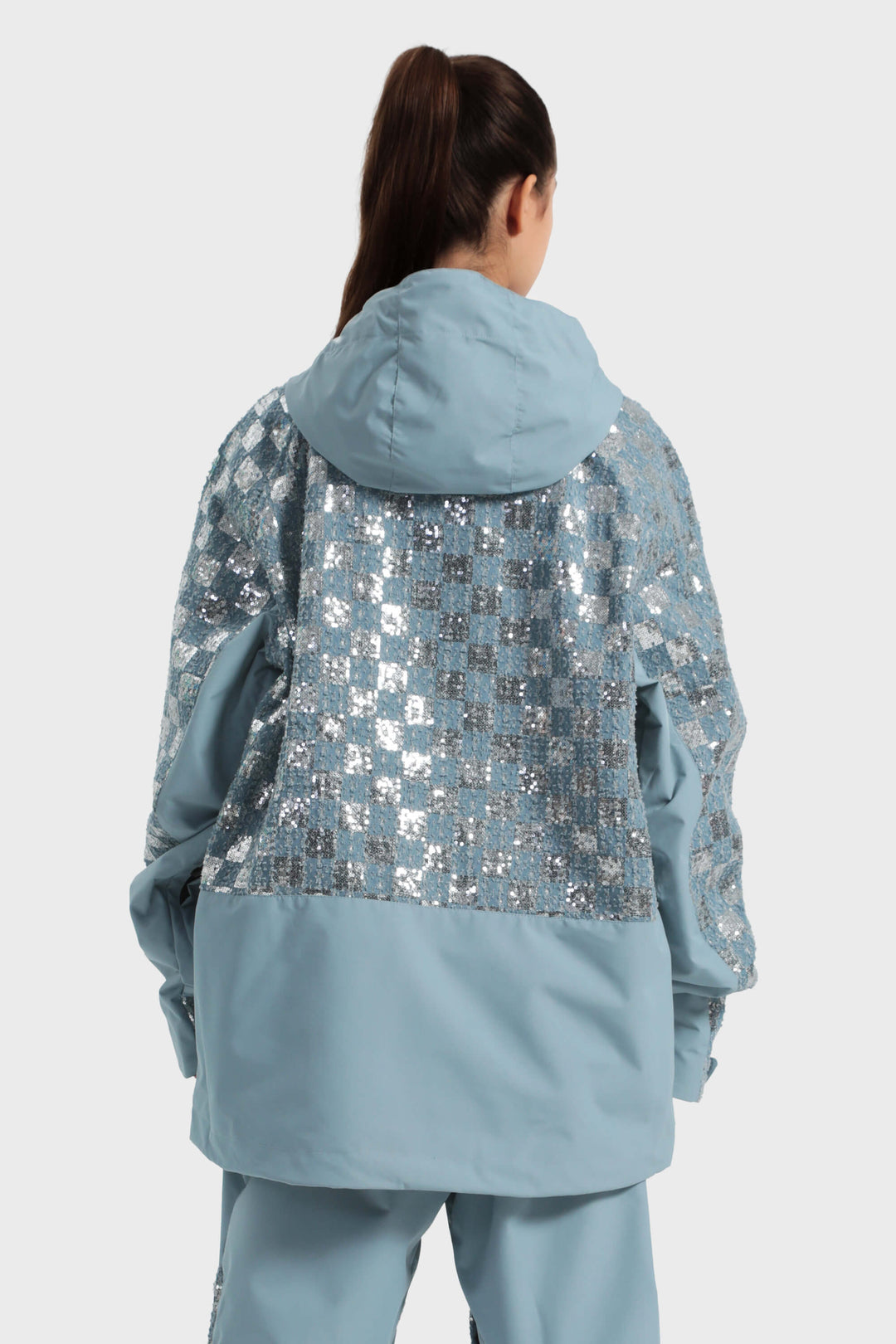 Women's Haze Blue Patchwork Sequin Relaxed Snow Jacket