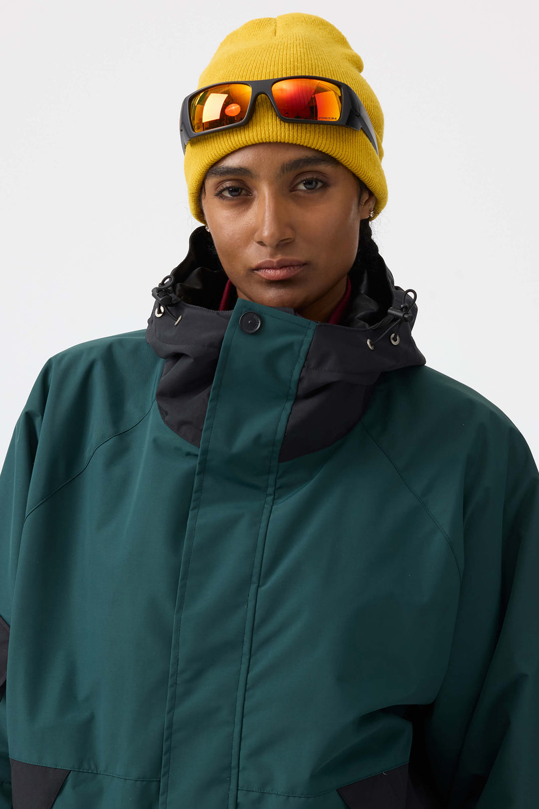 Women's Dark Green Raglan Sleeve Color Block Waterproof Breathable Snow Jacket