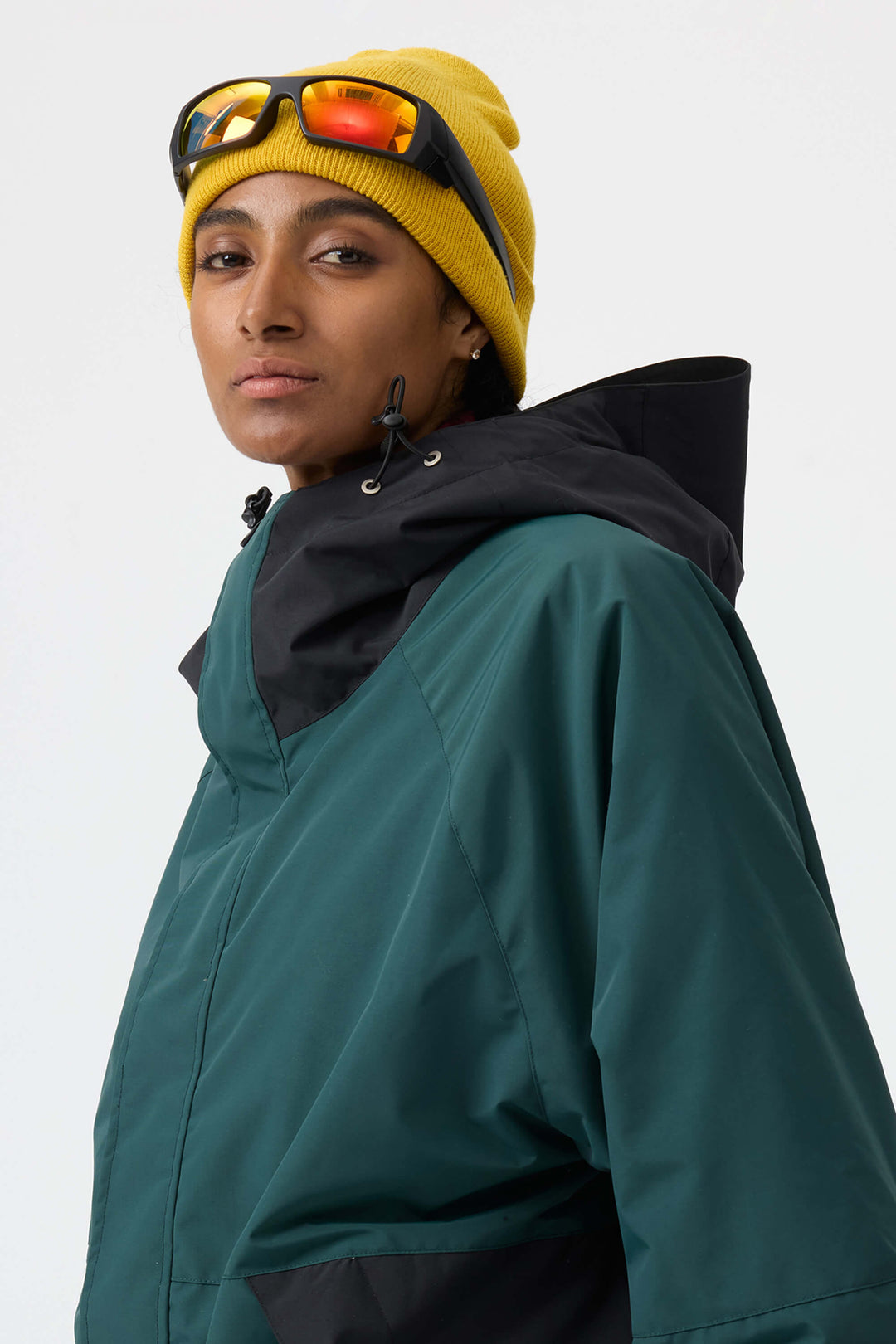 Women's Dark Green Raglan Sleeve Color Block Waterproof Breathable Snow Jacket