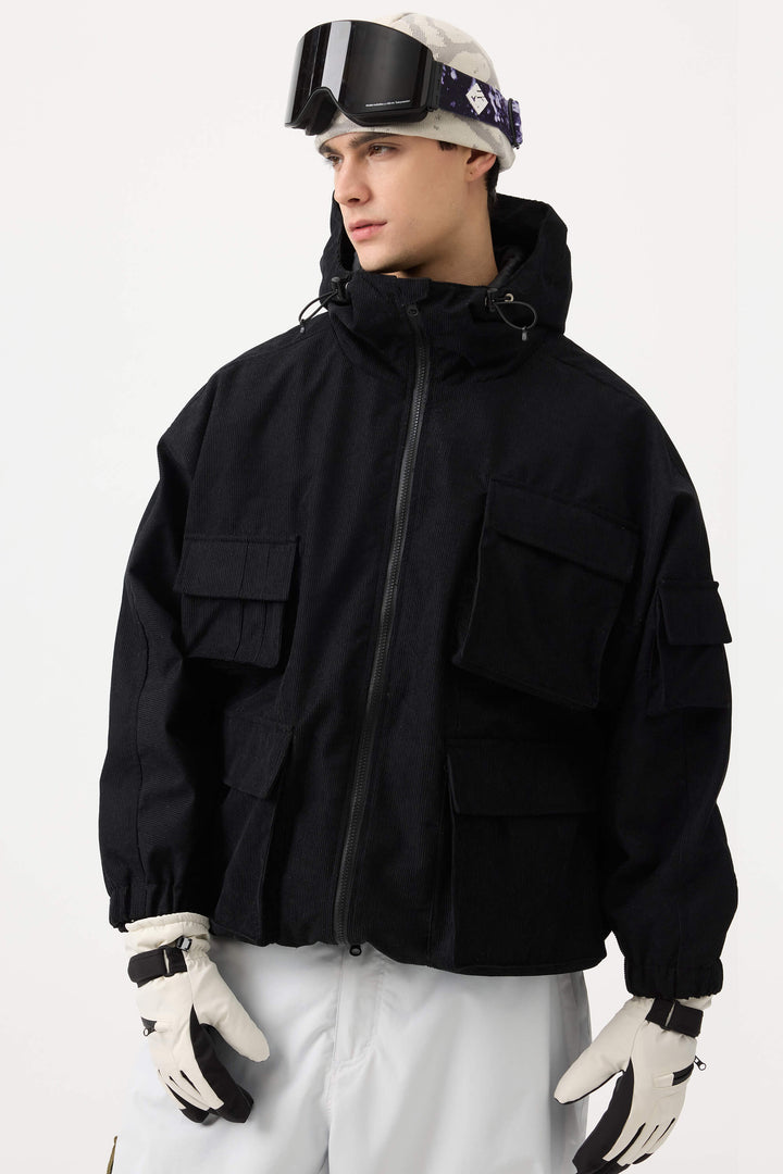 Men's Off White Waterproof Corduroy Batwing Sleeve Large Pocket Snow Jacket