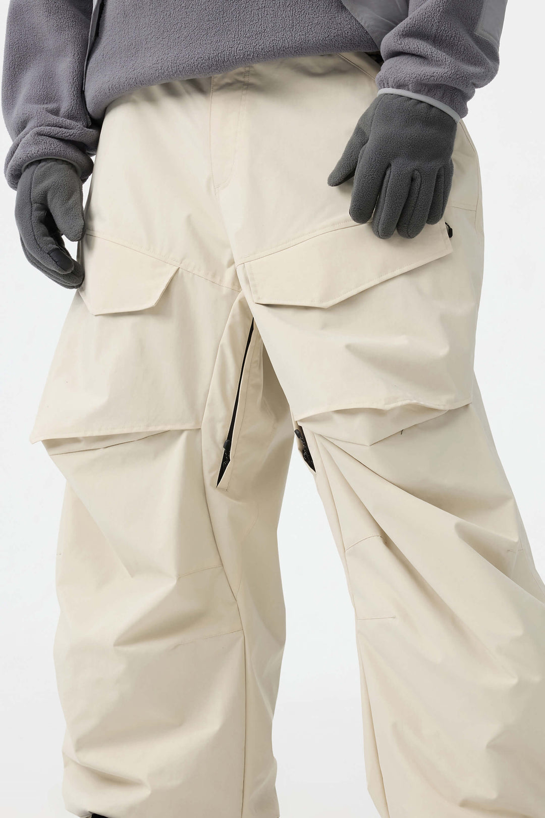 Men's Beige Baggy Utility Wear-resistant Snow Pants