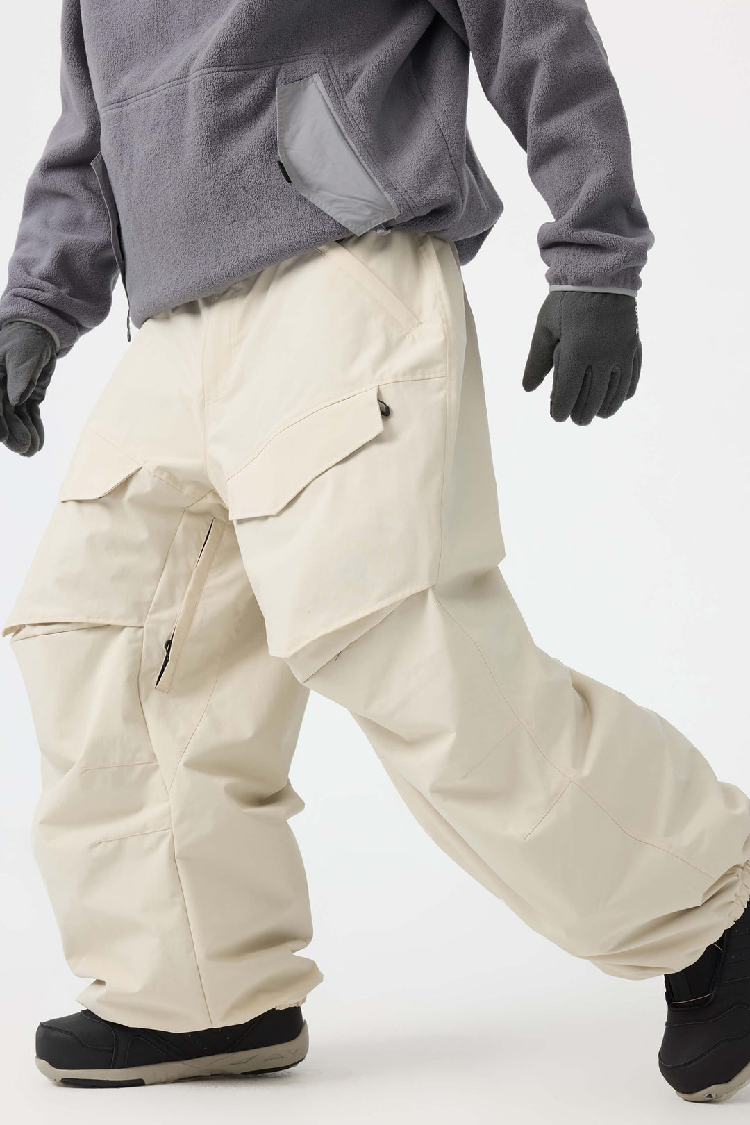 Men's Black Baggy Utility Wear-resistant Snow Pants