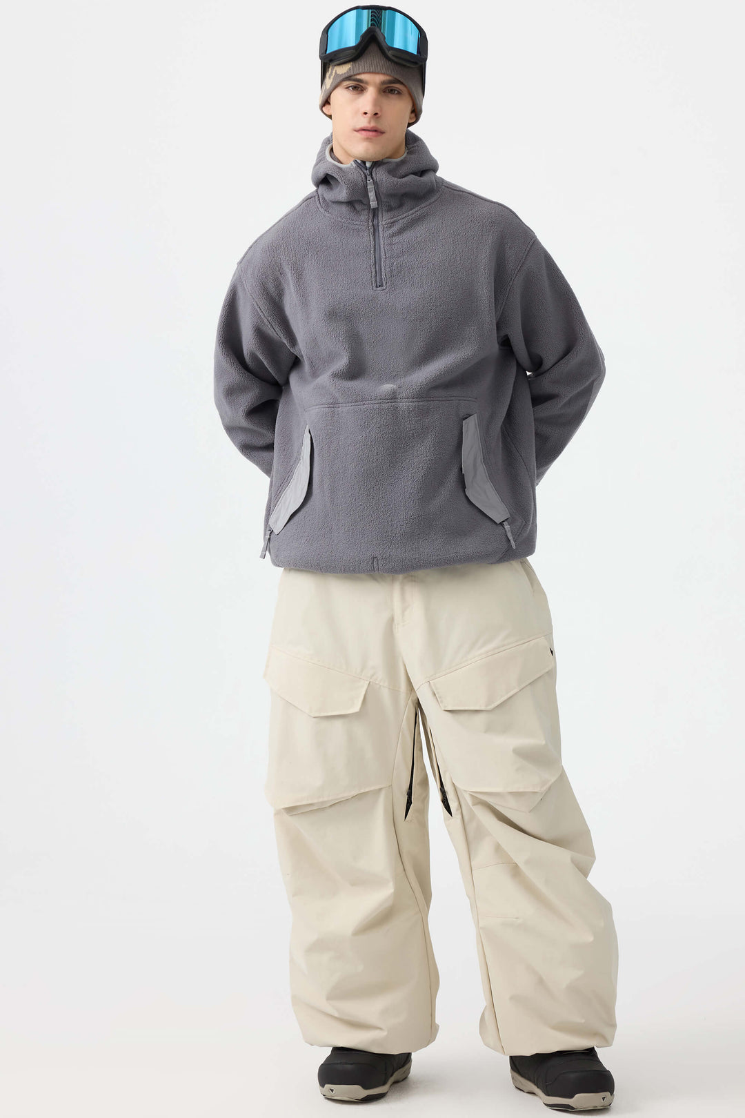 Men's Black Baggy Utility Wear-resistant Snow Pants