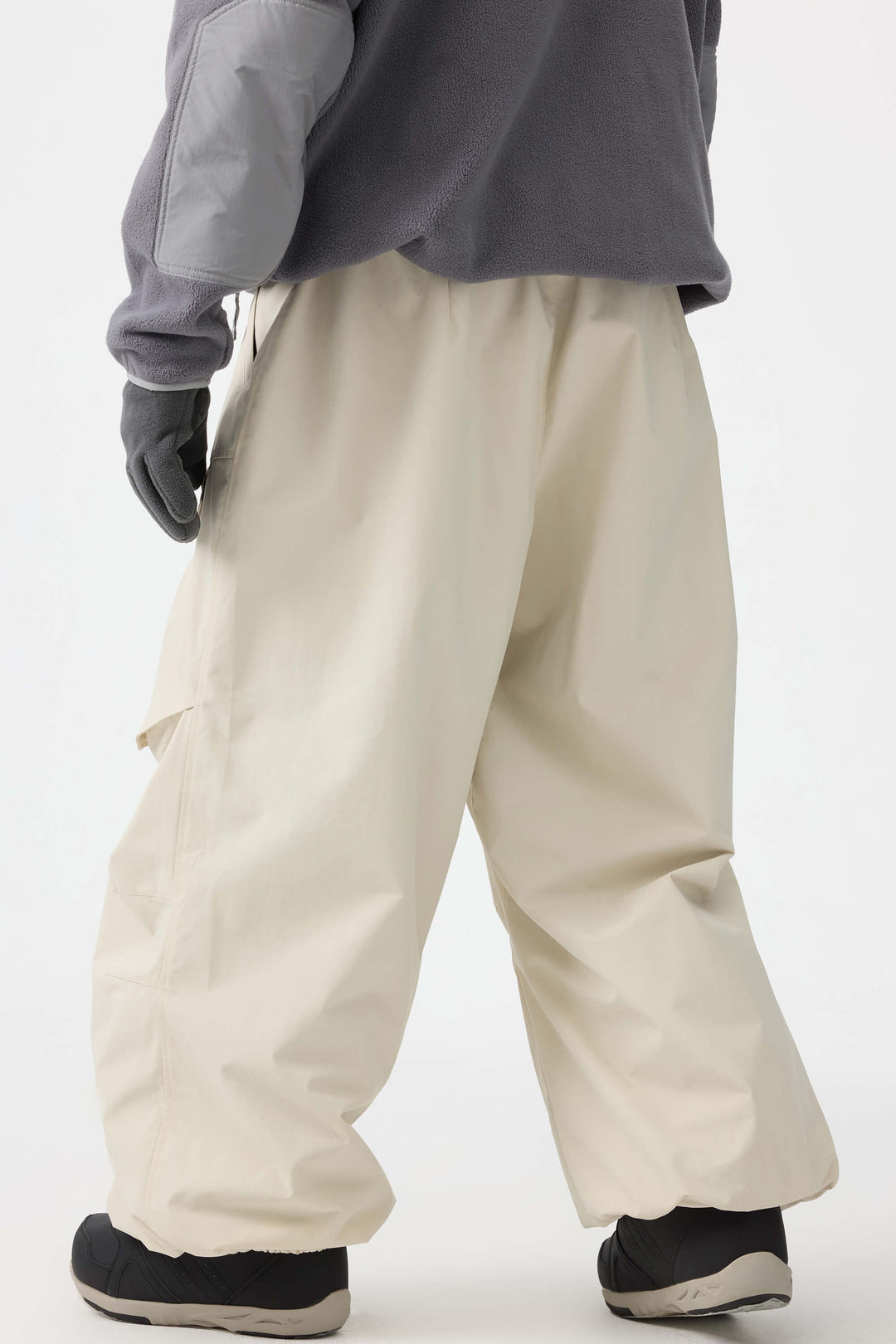 Men's Beige Baggy Utility Wear-resistant Snow Pants